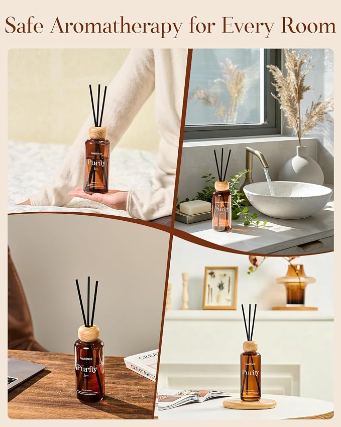 M&SENSE Sandalwood Vanilla Reed Diffuser: Upgraded Formula 6.3 fl oz Non-Toxic Aroma Set with Sticks, Long-Lasting Natural Essential Oil Gifts for Home, Bedroom