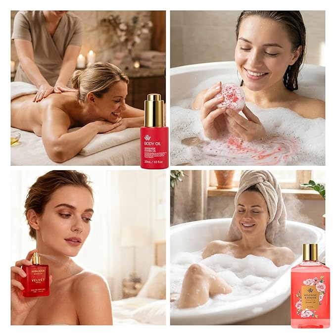 Gifts for Women, Gifts Basket for Women, 32 Pcs Red Rose Bath and Body Gift Basket Set, Hydrating Face Skin Care Gift Set, Home Spa Basket, Self Care Set, Birthday, Christmas, Anniversary, Wife, Mom