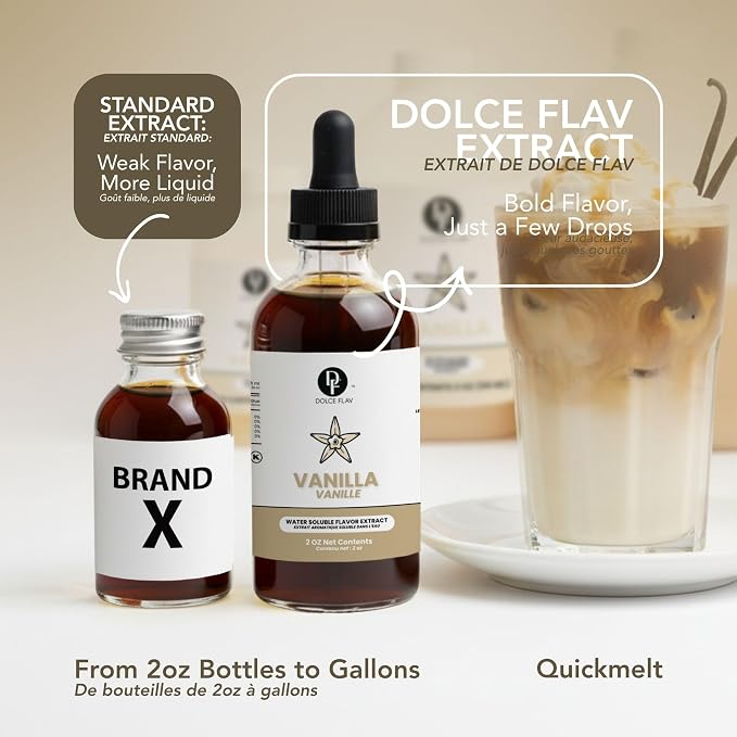 Dolce Flav Vanilla Extract – 2 Ounce Water-Soluble Kosher, Sugar-Free, Concentrated Vanilla Flavoring for Baking, Cookies & Desserts, Includes Measured Dropper