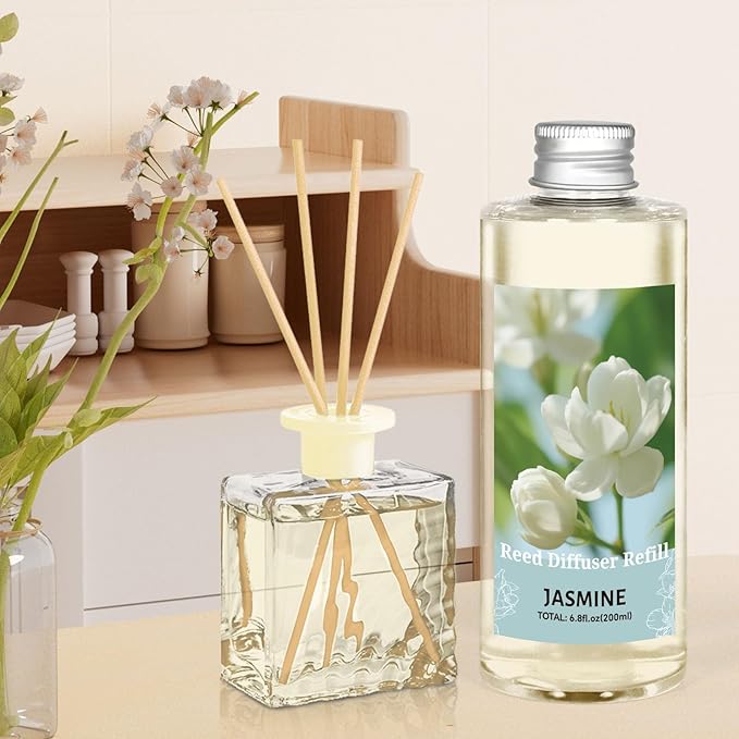 STRN Reed Diffuser Oil Refill, Jasmine Fragrance Oil for Diffuser Refill 200ml, Long-Lasting for Home, Living Room, Bedroom, Spa, 6.8 fl oz