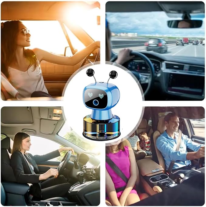 Robot Intelligent Aromatherapy Machine, Smart Cute Robot Car Air Freshener - Fine Spray/Fillable/Four-Gear Adjustment/Vibration Sensing/On-Off/Large Capacity Long-Lasting Fragrance/Blue-V2(Ocean)