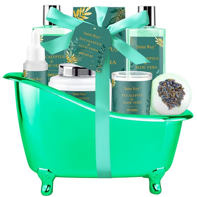 Fathers Day Gifts for Women & Men Spa Gift Basket, bath and body Basket, Christmas Gifts for Women Her him, Bath Baskets, Eucalyptus Aloe Spa shower gift, Birthday Gift bath kit, Self Care Bath Care