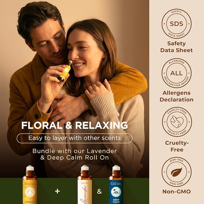 Gya Labs Peace Essential Oil Roll On - 0.34 Fl Oz - Travel Size Roller for Camping, Skin, Aromatherapy Relief, Convenience