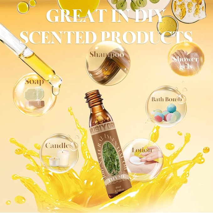 Thyme Essential Oil 10ML - 100% Pure and Natural Therapeutic Grade Oils for Aromatherapy Diffuser - 0.34 Fl Oz/Thyme
