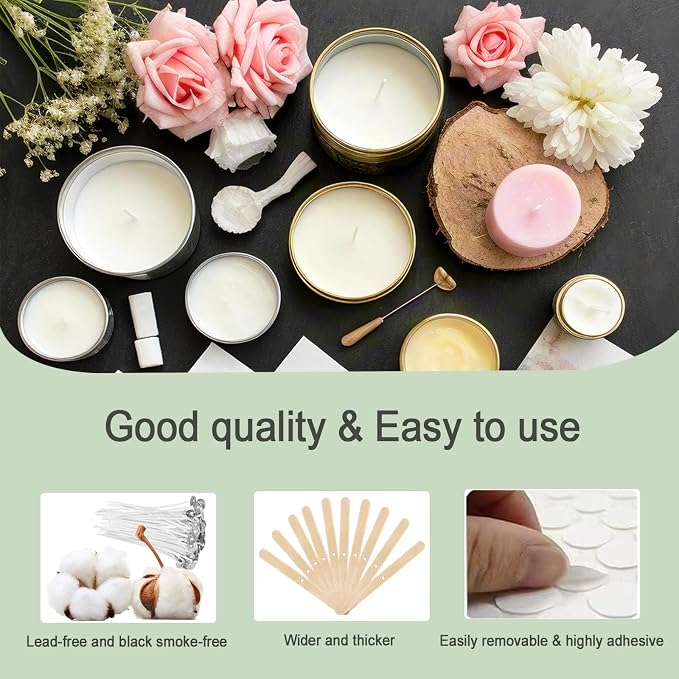 DINGPAI Soy Wax for Candle Making, 5LB Organic Soy Candle Wax Flakes Natural Candle Making Supplies,50 Cotton Wicks,50 Wick Stickers,10 Wick Holders
