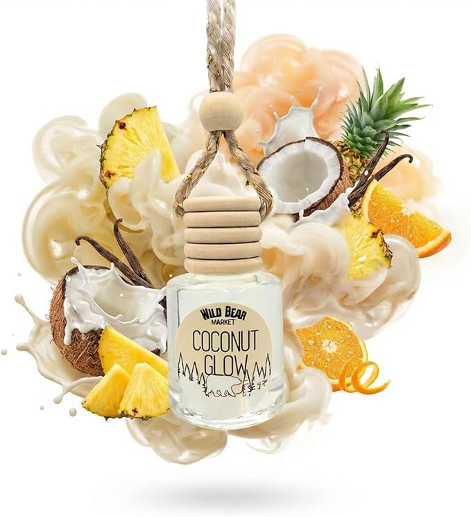 Car Freshener – Long Lasting Natural Fragrance Oil, Glass Bottle Diffuser, Toxin-Free, Made in USA – Coconut Glow