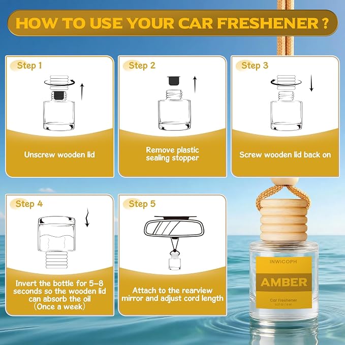 Car Air Freshener Diffuser Hanging, Amber Fragrance Oil