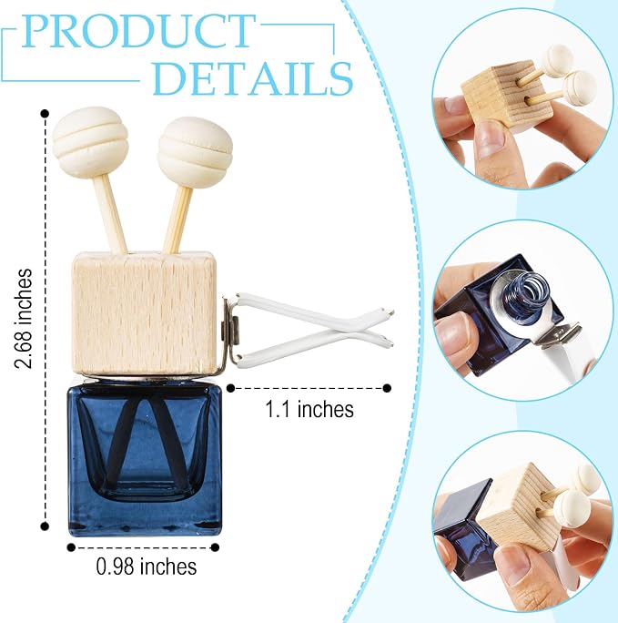 Zubebe 200 Pcs Car Diffuser Bottles Empty Bulk Vent Clip Car Air Freshener Diffuser for Essential Oil Perfume Glass Bottle with Wooden Caps Stick Fragrance Ornament (Black)