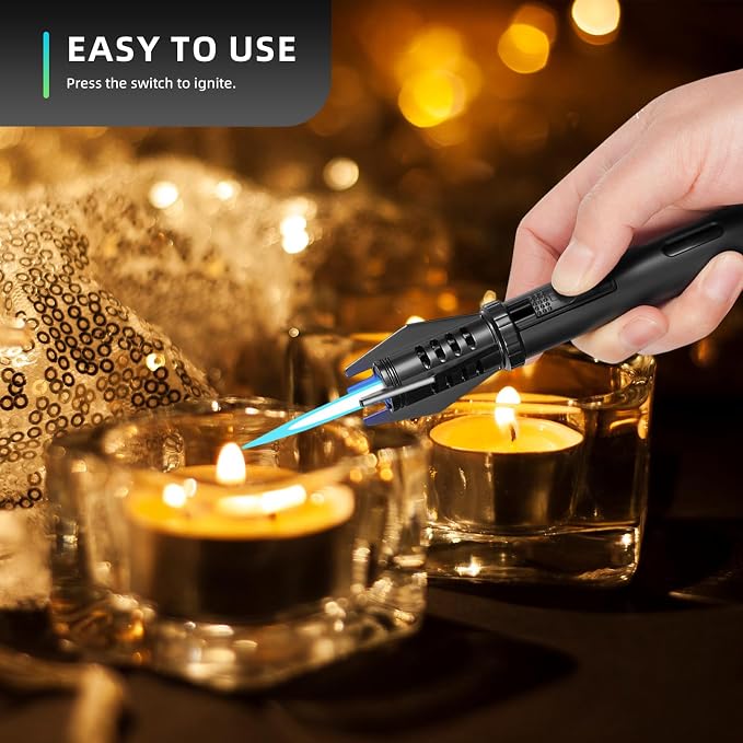Mini Torch Lighter Straight Flame Bright Fire Small Refillable Butane Lighter Pocket Windproof Jet Flame with Visual Window for Survival Kitchen Camping Candles Fireplace BBQ Gift, 5" (Without Fuel)