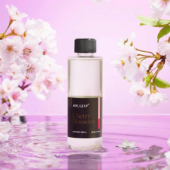 Airkeep Cherry Blossom Reed Diffuser Refill – 6.76 fl oz – Premium Scented Oil for Home Aromatherapy – Long-Lasting Fragrance for Reed Diffusers – Perfect for Bathroom, Bedroom & Home Decor