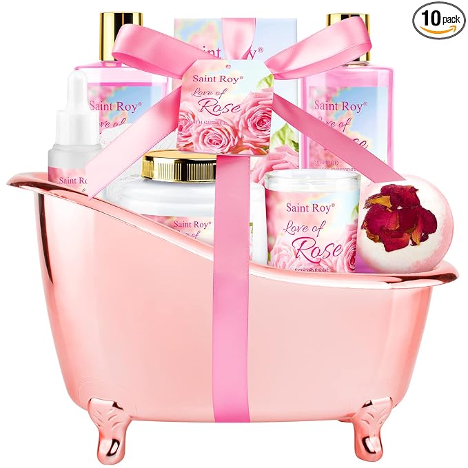 Spa Gifts Basket for Women, Rose Bath and Body Gift, Facial Skin Care Set, Self Care Pampering Kit, Bath Gift Set Spa Gift Set, Home Spa Self Care, Birthday, Mother Day, Bridal Shower