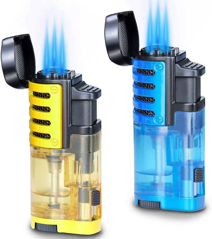 Zoocura Torch Lighter 2 Pack Triple Jet Flame Butane Torch Lighters Refillable Butane Gas Lighters Windproof Adjustable 3 Flame Lighter for Christmas (Without Gas)