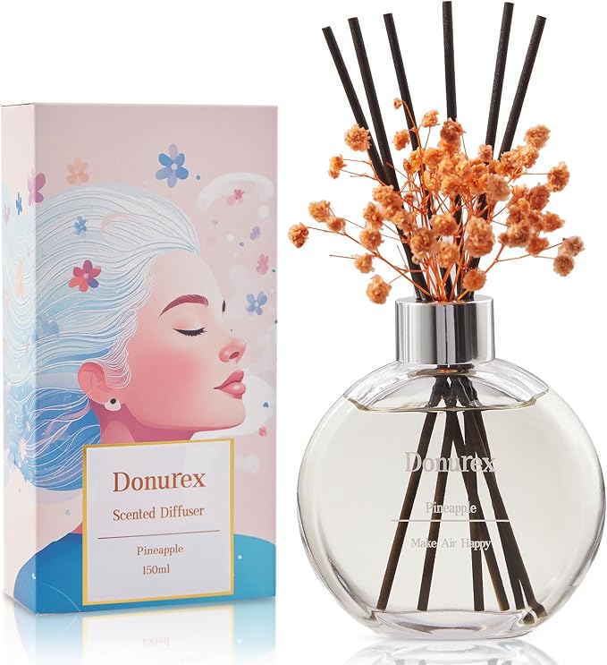 Flower Reed Diffuser Set 5.07oz Pineapple Scent Diffuser with Sticks Home Fragrance Reed Diffuser for Bathroom Shelf Decor