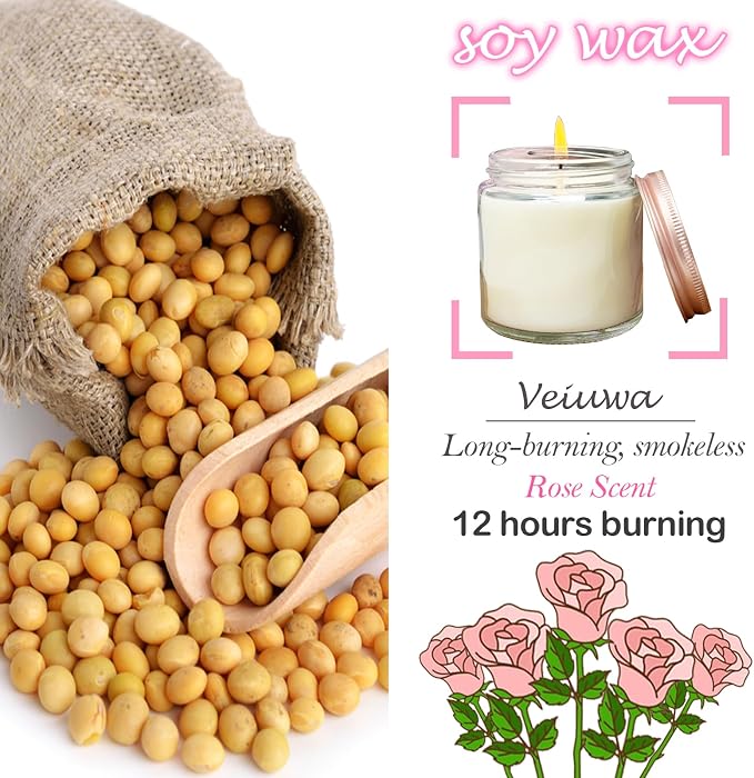 12 Pcs 4 Oz Mini White Soy Candles,Rose Scented Candles Set,Bulk Aromatherapy Candle,Great Stress Relieving Scented Candle for Girls as a Gift for Birthdays, Weddings and More!