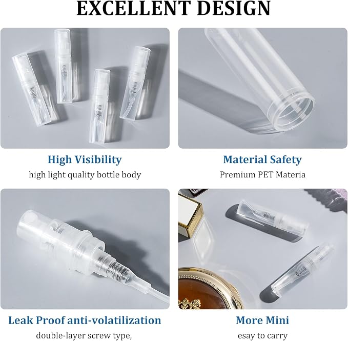 Chiallco Mini Perfume Sample Bottles, 4 ml Plastic Small Spray Bottle 10 Pack, Fine Mist, Portable Perfume Travel Refillable Bottle, Upgraded atomizer sprayer, Clear