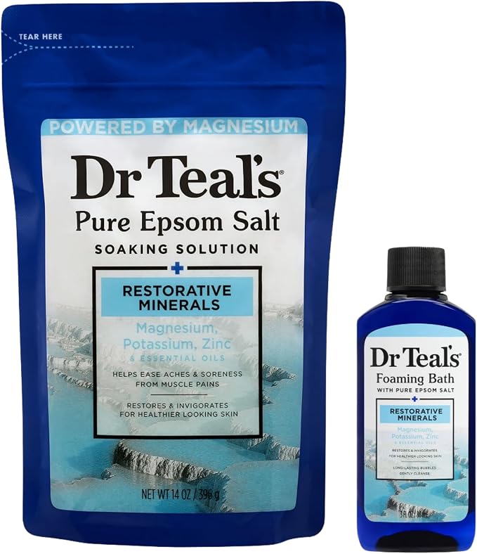 Dr Teal's Holiday Limited Edition Bath Gift Set | Epsom Salt Soak and Foaming Liquid, 14 oz Salt, 3 fl oz Bath (Fresh Minerals)