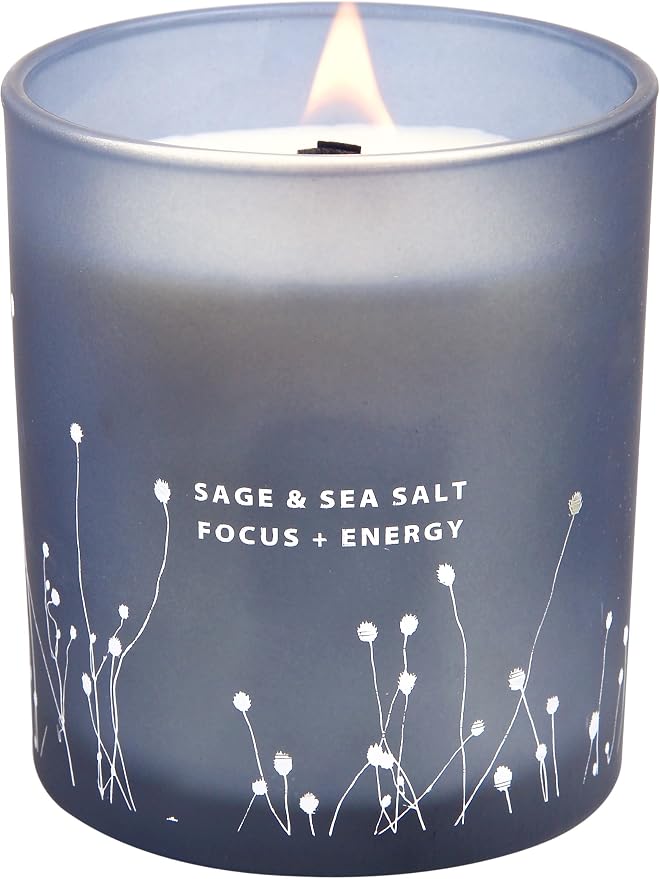 White Sage Sea Salt Wood Wick Soy Scented Candle, 10.6 oz | Sage Candle for Cleansing House | Aromatherapy Energy Cleansing Candle for Home, Meditation, Clean Burning Long Lasting