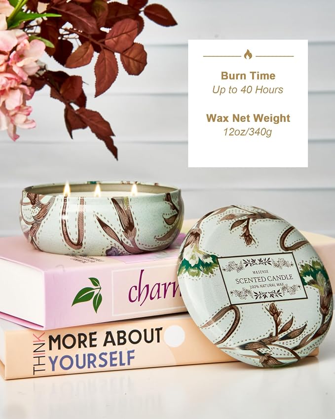 M&SENSE Mint Basil Scented Candles 12oz | 3 Wick, Soy Candles, 40 Hour Long Lasting, Travel Tin, Natural Highly Scented