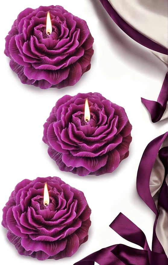 Peony Flower Shaped Candle with Scent, Soy Wax Blend Aromatherapy Candle, Gift Candle, Gifts for Women, Candles for spa, Stress Relief, Meditation, Wedding, Home Decor, Relaxing Atmosphere, (Purple)