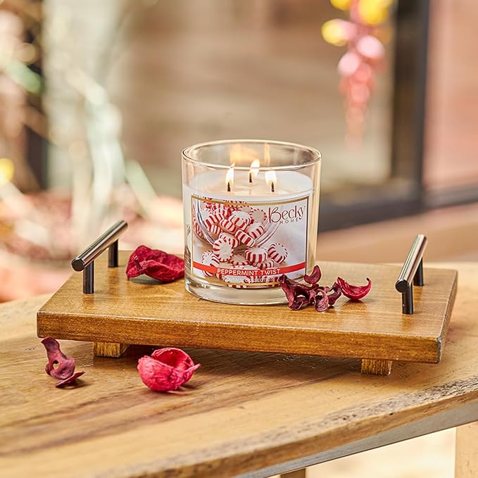 Peppermint Scented 3-Wick Candle in Glass Jar | Candles for Home | 14.5oz Rustic Home Decor Novelty Candle | 60 Hour Burn Time Candle