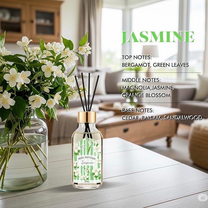 Reed Diffuser Set of 3 - Linen Lavender Jasmine Oil Diffuser with 15 Sticks, Reed Diffusers for Home Bathroom Shelf Air Freshener, 1.7 Fl. Oz Each, Total 5.1 Fl. Oz