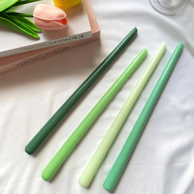 12 Inch Green Taper Candles for Christmas Home Decoration, 8 Pack Color-Gradient Candlesticks for Dinner Party Wedding Holiday Spring