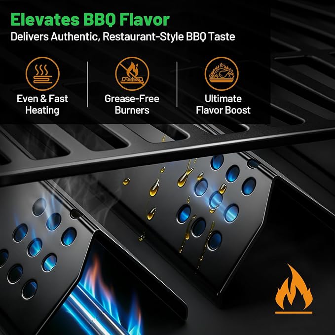 Gas Grill Heat Plates, 14.56" L Porcelain Grill Burner Covers Replacement Parts Accessories for Nexgrill, Grill Master, Heavy Duty Thick Heat Shields 6 Pack
