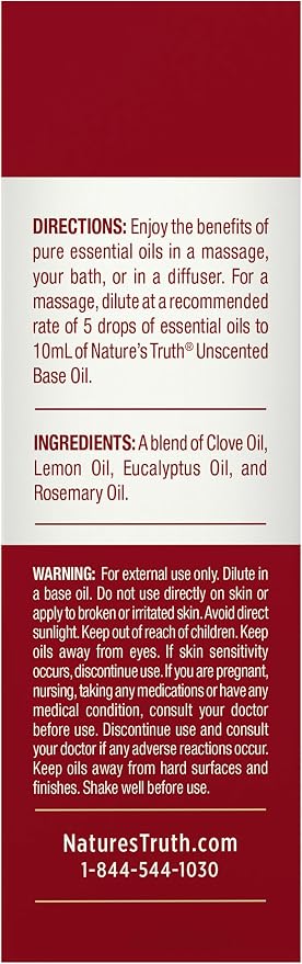 Nature's Truth 4 Thrive Essential Oil | 15 mL | with Eucalyptus, Rosemary, Lemon, and Clove Oils | for Aromatherapy | Pure Plant Based, Non-GMO & Gluten Free
