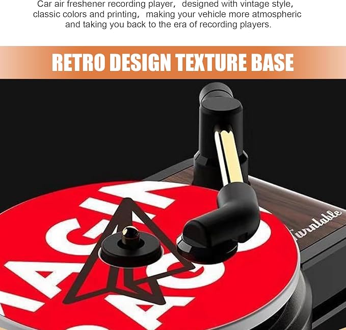 Car Air Vent Clip, 3D Record Player and Record Spins with Airflow Design with 9 Albums, Wood Texture Gramophone Decoration with Fixed Four-point Clip, Interior Diffuser for Car (Multicolored)
