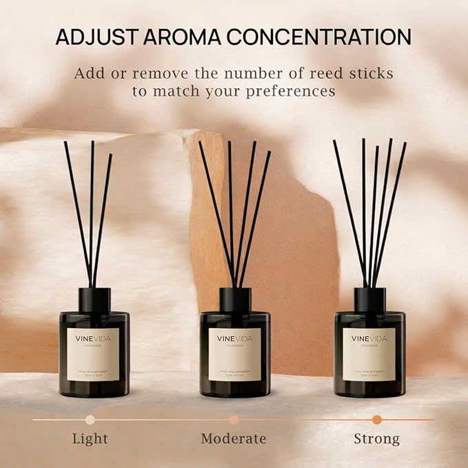 VINEVIDA | Lavender Fields | Reed Diffuser for Home & Bathroom | Long-Lasting Scent Sticks Set | Oil Stick Diffuser | Bathroom Scent