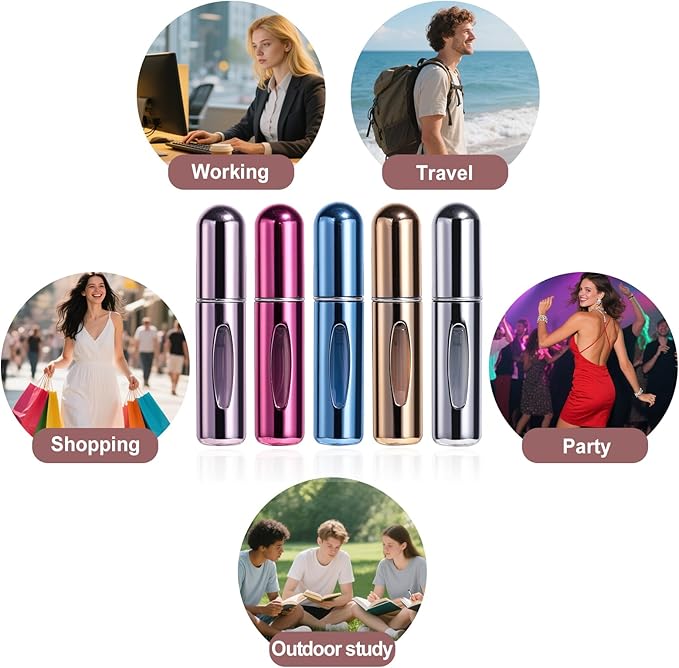 JPNK Mini Refillable Perfume Portable Atomizer Bottle 5PCS Travel Size Spray Refillable Refill Bottle 5 ml with Travel and Outgoing Bag