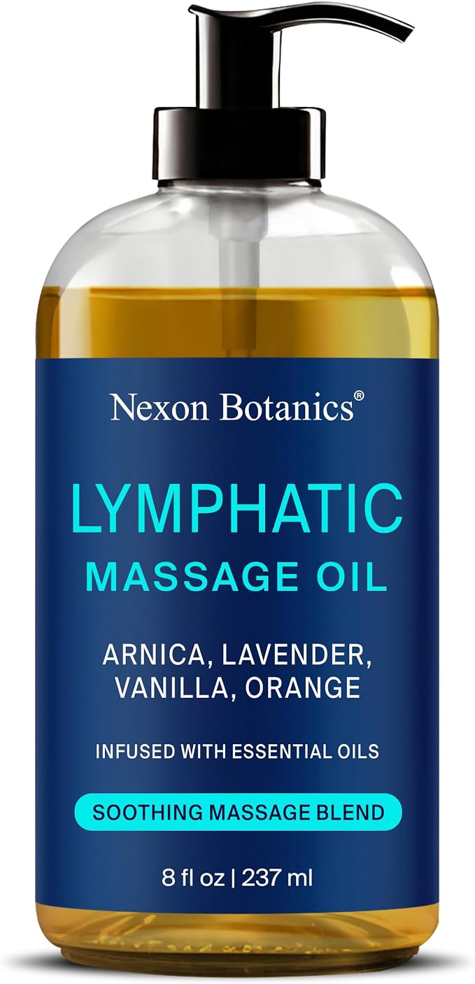 Lymphatic Massage Oil for Massage 8 fl oz - Natural Oils with Arnica, Vanilla and Lavender Oil - for Men and Women - Nexon Botanics