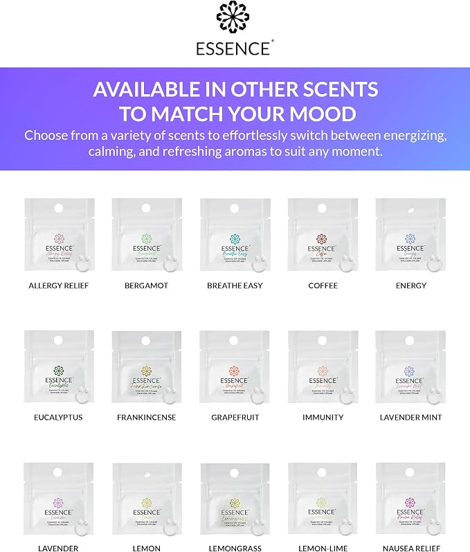 Essence Wearable Aromatherapy Nasal Diffuser – Lavender Mint Essential Oil Nose Ring Silicone Inhaler for Stress & Mood Support - Made in USA & Travel-Friendly