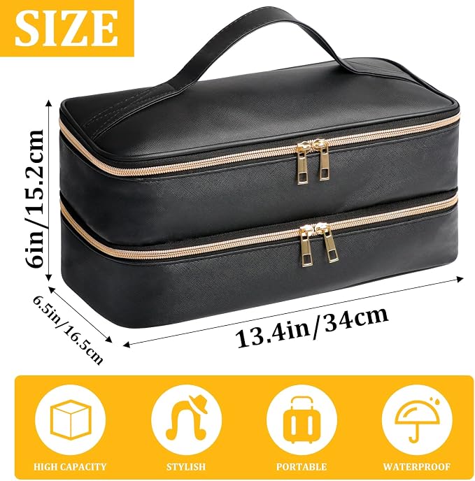 Travel Carrying Case for Shark Flex Style, Double Layer Storage Case for Shark SpeedStyle Hair Dryer Attachments, Waterproof PU Leather Organizer Bag for Shark Flexstyle Airwrap Styler (Black)