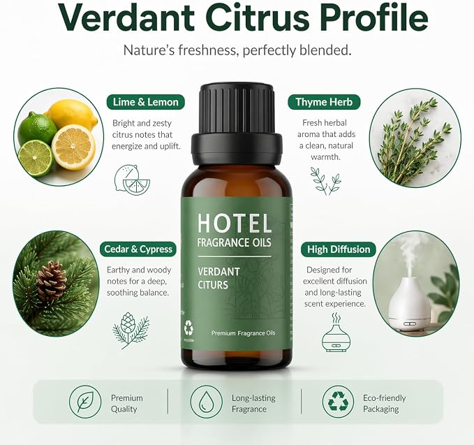 Verdant Citrus Diffuser Oil – Luxury Hotel-Inspired Essential Oils for Diffusers Aromatherapy – Fragrance Oil Blend – Refreshing Home Essentials for Living Room & Bathroom – 30ml