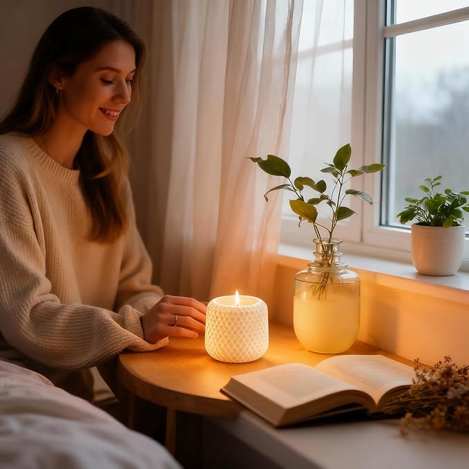 Scented Candle,Natural Chamomile Essential Oil Soy Wax Aroma Candle in Plaster Cup,Nordic Retro Style Aesthetic Candle for Relaxation,Meditation & Home Decor Gift
