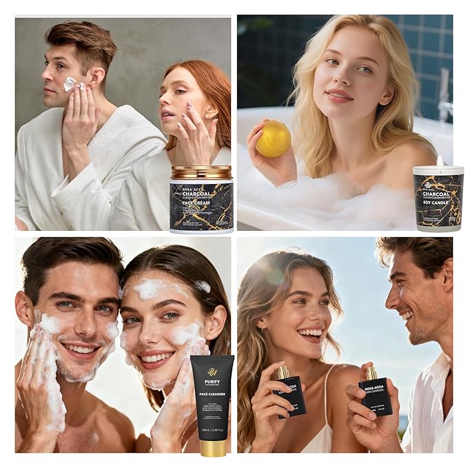 Gifts for Women & Men, 33pcs Fathers Day Gifts, Bath Gifts Baskets Set | Charcoal Hydrating Skin Care Gift Set, Home Spa Gifts Basket Set, Leather Bag, Anniversary, Birthday, Wife, Dad