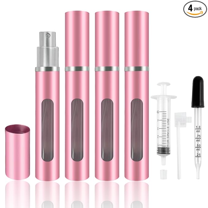 4 Pack Refillable Mini Perfume Atomizer Bottle，Portable Separate Bottles，Travel and Outings Spray Boxes Dispensers 5ml/0.2oz (Pink)