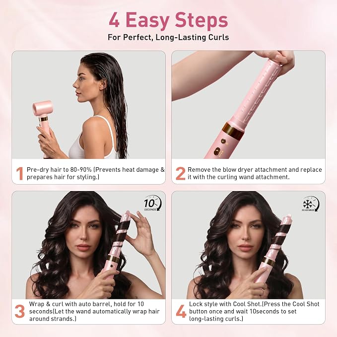 Mythsight StyleVibe Dual Voltage 8-in-1 Air Styler with Diffuser Hair Dryer, Auto Curlers (L/R), Straightener Brush, Travel Adapter & Case for Fast Drying, Frizz-Free Volume & Smooth Blowouts Styles