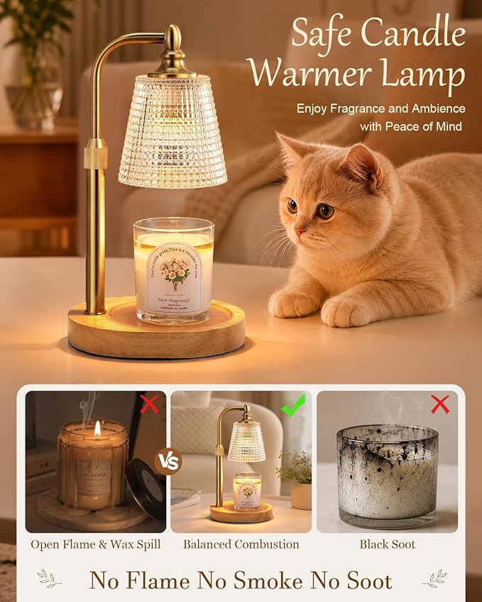 Hong-in Candle Warmer Lamp with Timer Dimmer, Birthday Gifts for Women, House Warming Gifts for New Home, Vintage Room Decor, Adjustable Height Candle Lamp, Wax Warmer for Scented Jar Candles, Clear