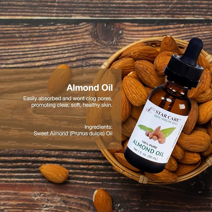 100% Pure Sweet Almond Oil Cold Pressed & Hexane Free Carrier Oil for Skin, Hair, Scalp & Body Care – Natural Moisturizer in UV-Protected Glass Bottle with Dropper (1oz / 30ml)
