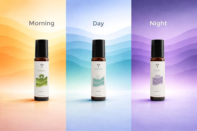 Essential Oil Roll-On Gift Sets, 100% Pure Therapeutic Grade Aromatherapy Blends, 10ml Each, 3-Piece Collection (Wellness Trio - Shield | Breathe | Calm (3 pc Set))