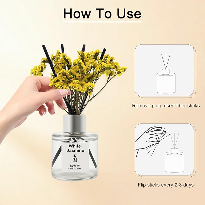 Reed Diffuser Set of 3 Pack, Lavender White Jasmine Lemongrass Scented Oil Diffuser with 5 Sticks, Reed Diffuser for Home, Bathroom, Bathroom Air Freshener 1.7 FL.oz Each