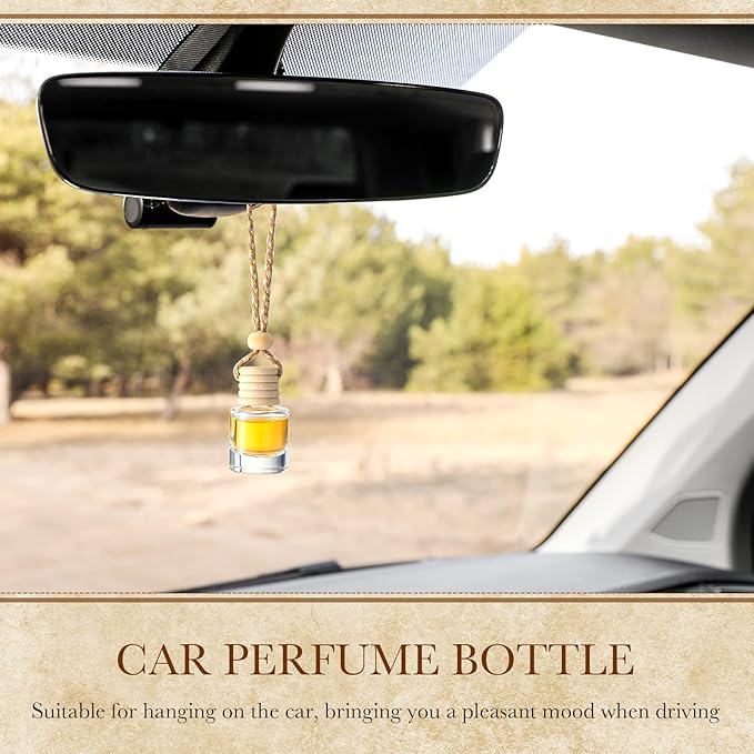 BBTO 50 Pcs Hanging Car Freshener Car Diffuser Bottles with Wooden Caps Empty Glass Perfume Bottle Freshener Diffuser Bottle Pendant for Essential Oil Fragrance Aromatherapy Ornament (Cylinder)