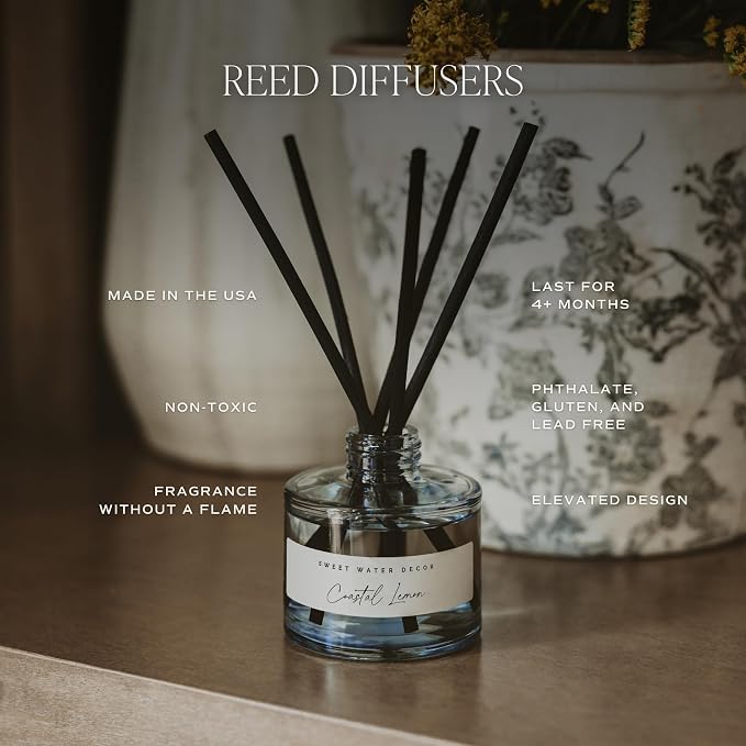 Sweet Water Decor Spa Day Blue Tinted Reed Diffuser Set, Sea Salt, Jasmine, Wood and Cream Scented Diffuser for Home, Relaxing Spa Scent, Long Lasting Fragrance, Made in the USA