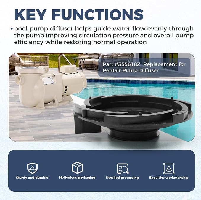 355618Z Pool Pump Diffuser Replacement Compatible with Pentair 1-1/2HP and 2HP SuperFlo, SuperMax & Pinnacle Pool Pumps, Pump Diffuser Replace 355618