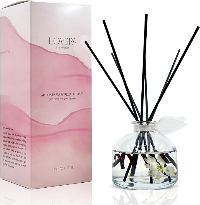 Reed Diffuser Set, Soothe Tahitian Vanilla Bean Scented Oil Diffuser with Sticks, Home Fragrance Accessories for Bathroom Shelf Decor, Aroma Diffusers for Home or Office Fall Decor, USA Made
