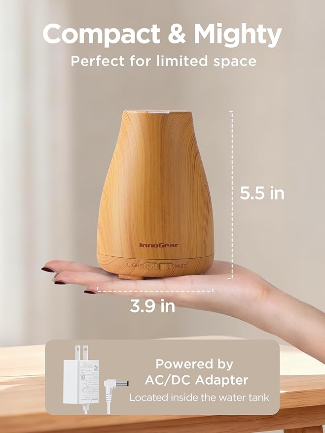 InnoGear Essential Oil Diffuser, Ultrasonic Diffusers for Home Aromatherapy Humidifier for Bedroom Room 7 Colors LED 2 Mist Mode Auto Off, Yellow