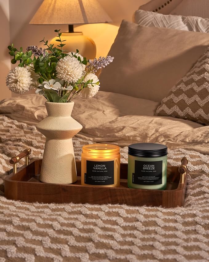 M&SENSE Lemon Vanilla Home Scented Candles, 11.6oz Organic Soy Wax, 70-Hour Clean Burning, Natural Candles Non Toxic, Citrus Scent for Relaxation, Aromatherapy Housewarming Gift for Men Women