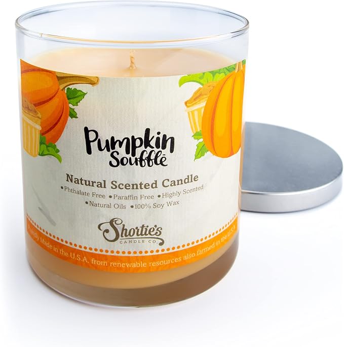 Pumpkin Souffle Scented Natural Soy Candle, Essential Fragrance Oils, 100% Soy, Phthalate & Paraben Free, Clean Burning, 9 Oz.